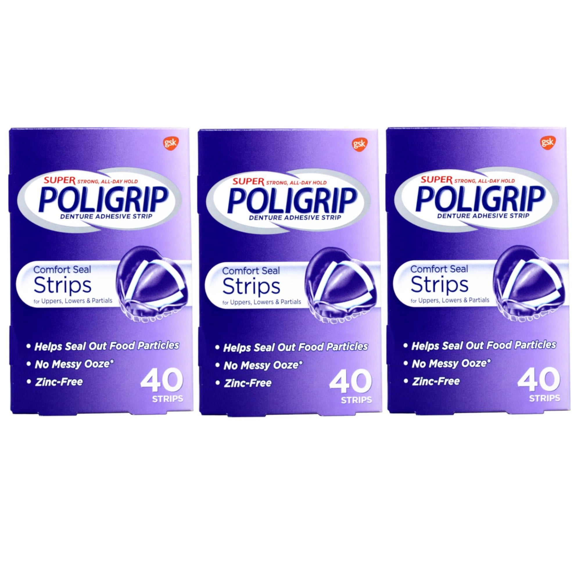 SUPER POLIGRIP Comfort Seal Strips 40 Each (Pack of 3)