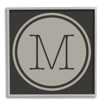 Stupell Industries Modern J Initial Round Elevator Key Shape Typography Painting Gray Framed Art Print Wall Art, 24 x 24