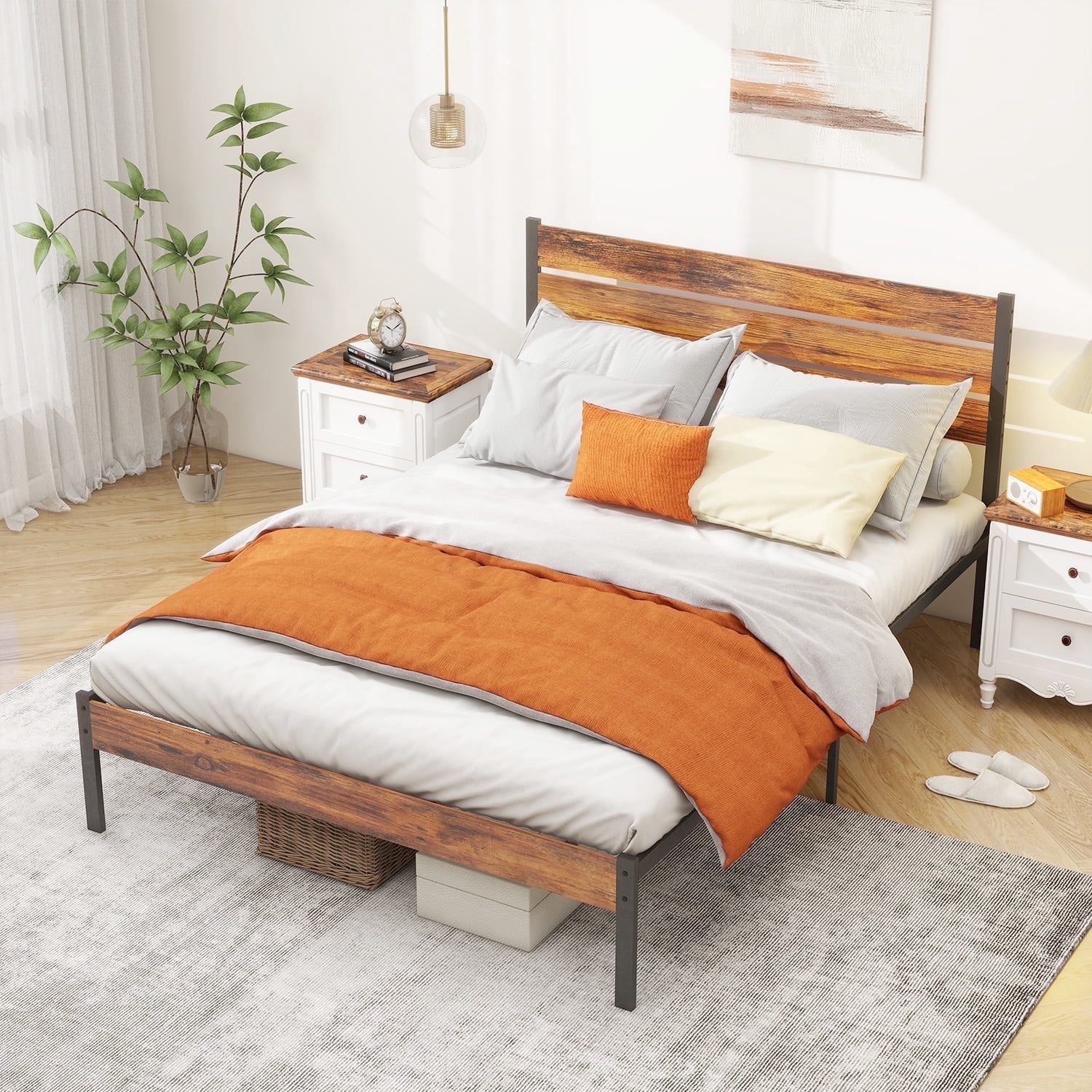 Full Size Bed Frame- Heavy Duty Mattress Foundation with HeadBoard, Steel Slats Support (No Box Spring Needed)