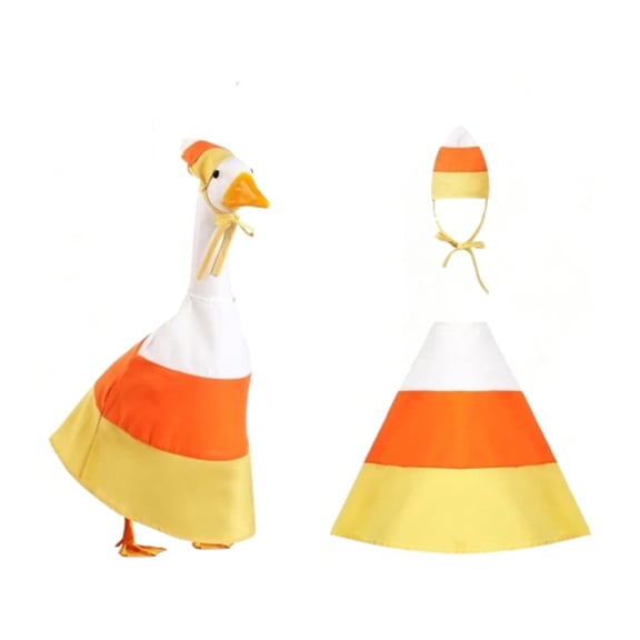Candy Corn Porch Goose Sets,23 Inch Cute Striped Garden Goose Statue Clothes with Headpiece for Outdoor Patio Yard Lawn Holiday Decor,Fall Decorations