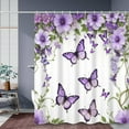thumbnail image 2 of SUNOLIFE Purple Butterfly Shower Curtain Floral Waterproof Fabric Bathroom Curtain 47x64 in, 2 of 4