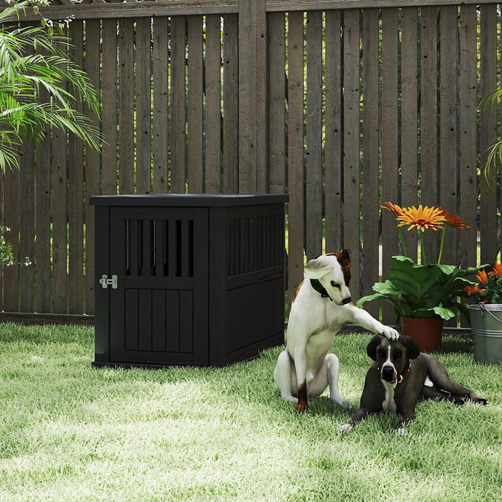 Yardgrace Large Dog Crates for Large Dogs, Indoor Outdoor Weatherproof Resin Dog Kennel with Roof and Elevated Floor (39.4"L x 28.4"W x 32.8"H, Black)