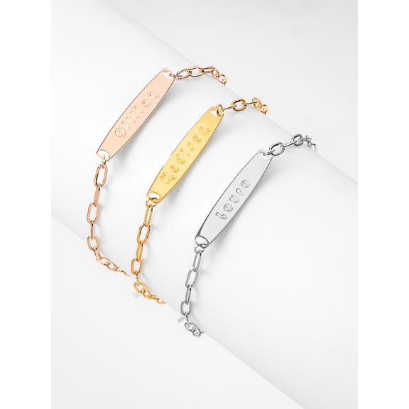 Personalized Planet Sterling Silver Engraved Bar Paper Clip Chain Bracelet ,Women's