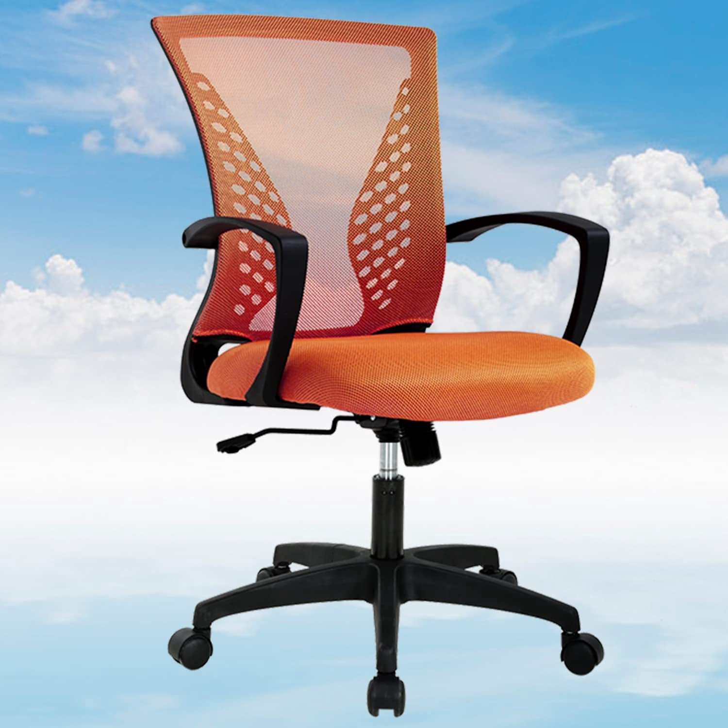 Mesh Office Chair Ergonomic Desk Chair w/Comfortable Seat Lumbar Support, Adjustable Mid Back Rolling Task Computer Chairs for Adults, Orange