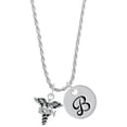 thumbnail image 1 of Delight Jewelry Silvertone Caduceus - LVN Silvertone Script Initial Disc - B - Charm Necklace, 20"+3", 1 of 4