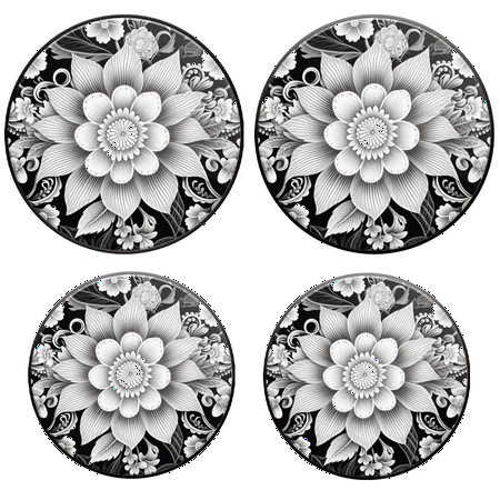 

BaHomeck Electric Stove Burner Covers Set of 4 Round Metal Gas Stove Burner Covers 8 Inch and 10 Inch Kitchen Decor Intricate Floral Ornament In Grayscale On Black Background