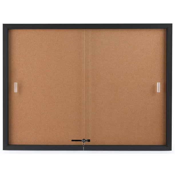 Enclosed Cork Board with Sliding Glass Door, 4' x 3', Locking Bulletin ...