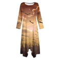 thumbnail image 3 of Long Dress with Sleeves,Summer Casual Dress,Ladies Fashion Printed Long Sleeved Round Neck Casual Irregular Dress, 3 of 5