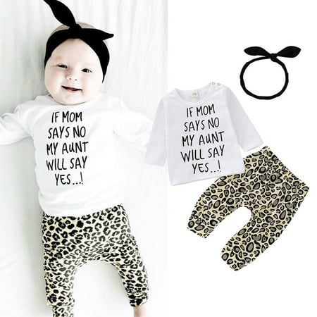 Best 3PCS Baby Girls Outfits T-shirt Tops+Leopard Pants Set Toddler Clothes