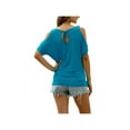 thumbnail image 2 of Yuemengxuan Women Summer T-Shirt, Solid Color Off-Shoulder O-Neck  Short Sleeves Loose Tops, 2 of 7