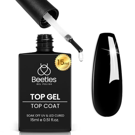 Beetles No Wipe Gel Top Coat 1Pcs 15ml | Top Coat Gel Nail Polish Clear Color Shine Finish and Long Lasting, Soak Off U v Nail Lamp Gift for Girls