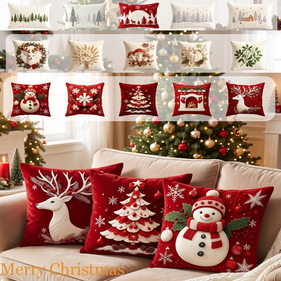 Yeciiwht Christmas Pillow Cover – 18x18in Xmas Themed Pillow Covers Red Christmas Throw Pillow Case for Sofa, Bedroom & Holiday Decor