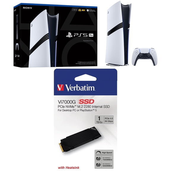 PlayStation 5 Pro Console with Verbatim 1TB Vi7000 PCIe NVMe M.2 2280 Internal SSD