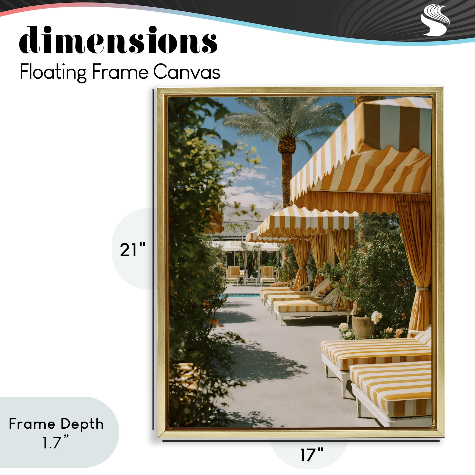Stupell Industries Vintage Cabanas at Poolside Gold Framed Floater Canvas Wall Art, design by Franklyn Gregory
