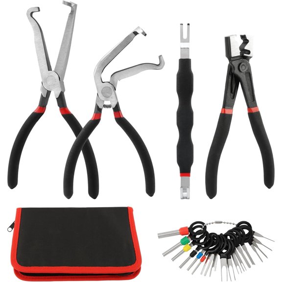 Electrical Connector Pliers Set, 4 Pliers + 18 Pin Tools & Storage Bag, Carbon Steel Disconnect Tools, Automotive Electrical Plug Connector Separaator for , , SUVs(COLOR:Black)