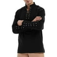 thumbnail image 5 of Fengactive Men's Lace Up Shirts Casual Long Sleeve Mock Neck Solid Color Henley Blouse Drawstring Arm Banded Tops, 5 of 6