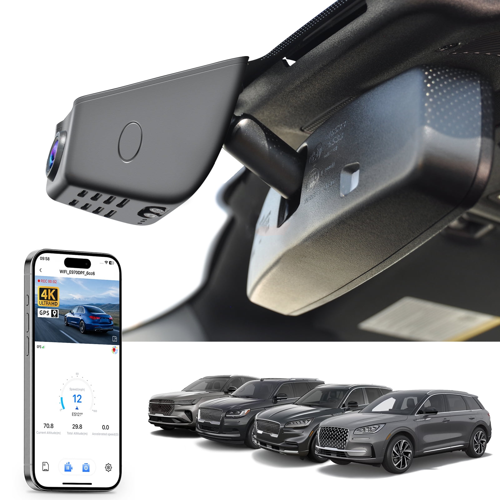 Mangoal 4K HDR Dash Cam STARVIS 2 IMX678 Fit for Ford Lincoln Nautilus Gen1 U540 2019-2023 Navigator Gen4 2018-2027, Aviator Gen2 U611 2020-2026, Corsair 2020-2022, 5G WiFi, GPS, 64GB Card