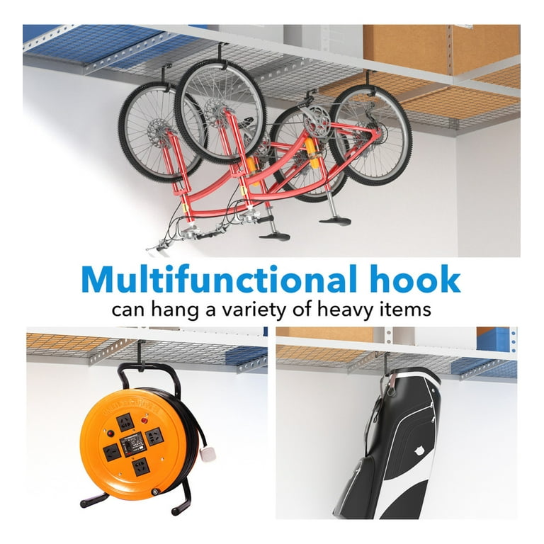 Garage Hook Rack for Bicycles 4 Packs Wall Mount Storage Hanger Heavy Duty Hanging Hooks for Ladders Bikes Hoist Systems Overhead Ceiling Racks