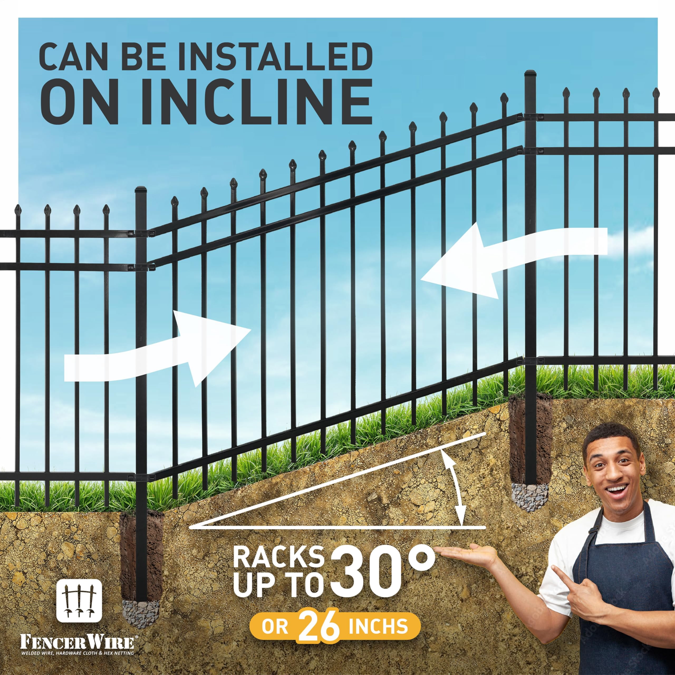 CAPHAUS Heavy Duty Pinnacle Fence Barrier Panel, 4FT Height X 6FT Width Anti-Rust Metal Fencing Panel, 2” Diameter Steel Outdoor Decorative Garden Fence Panel for Yard, Pool, Patio, Pack of 10