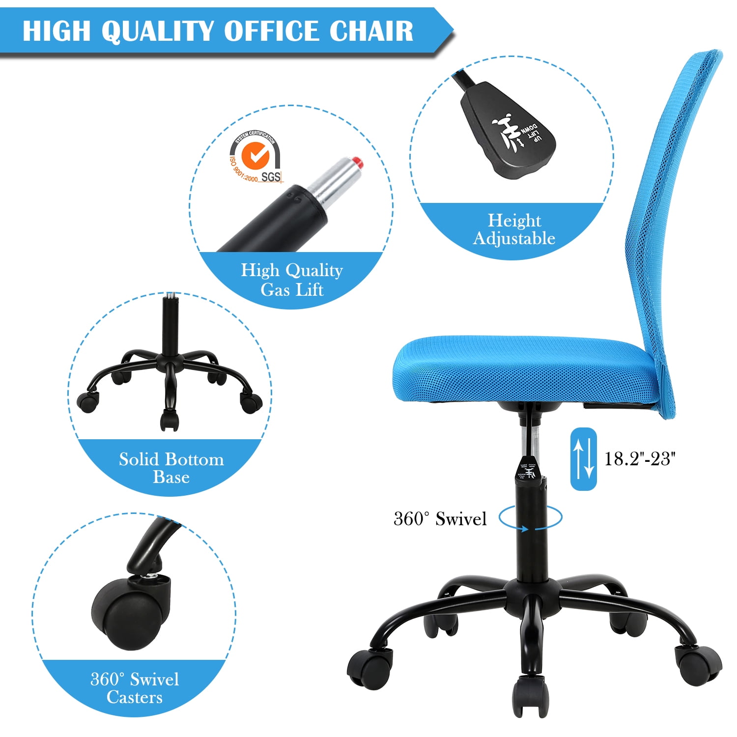 NiamVelo Mesh Office Chair Ergonomic Computer Desk Chair with Lumbar Support, Adjustable Swivel Rolling Chair Armless for Adult, Blue