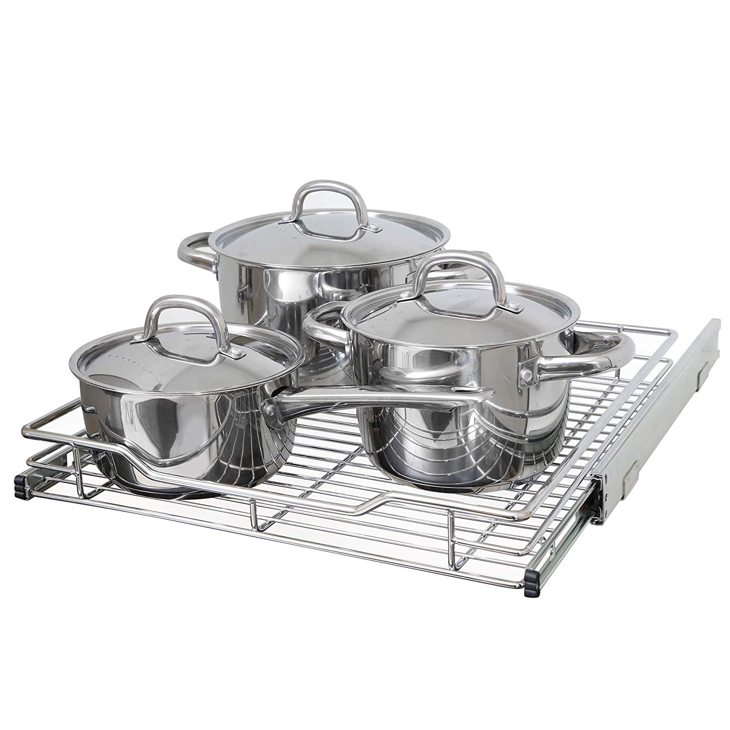 Smart Design 1 Tier Shelf Pull Out Cabinet Organizer Large Roll Out Extendable Sliding Drawer Steel Metal Holds 100 Lbs Kitchen 18 Inch X 18 35 Chrome Walmart Com Walmart Com