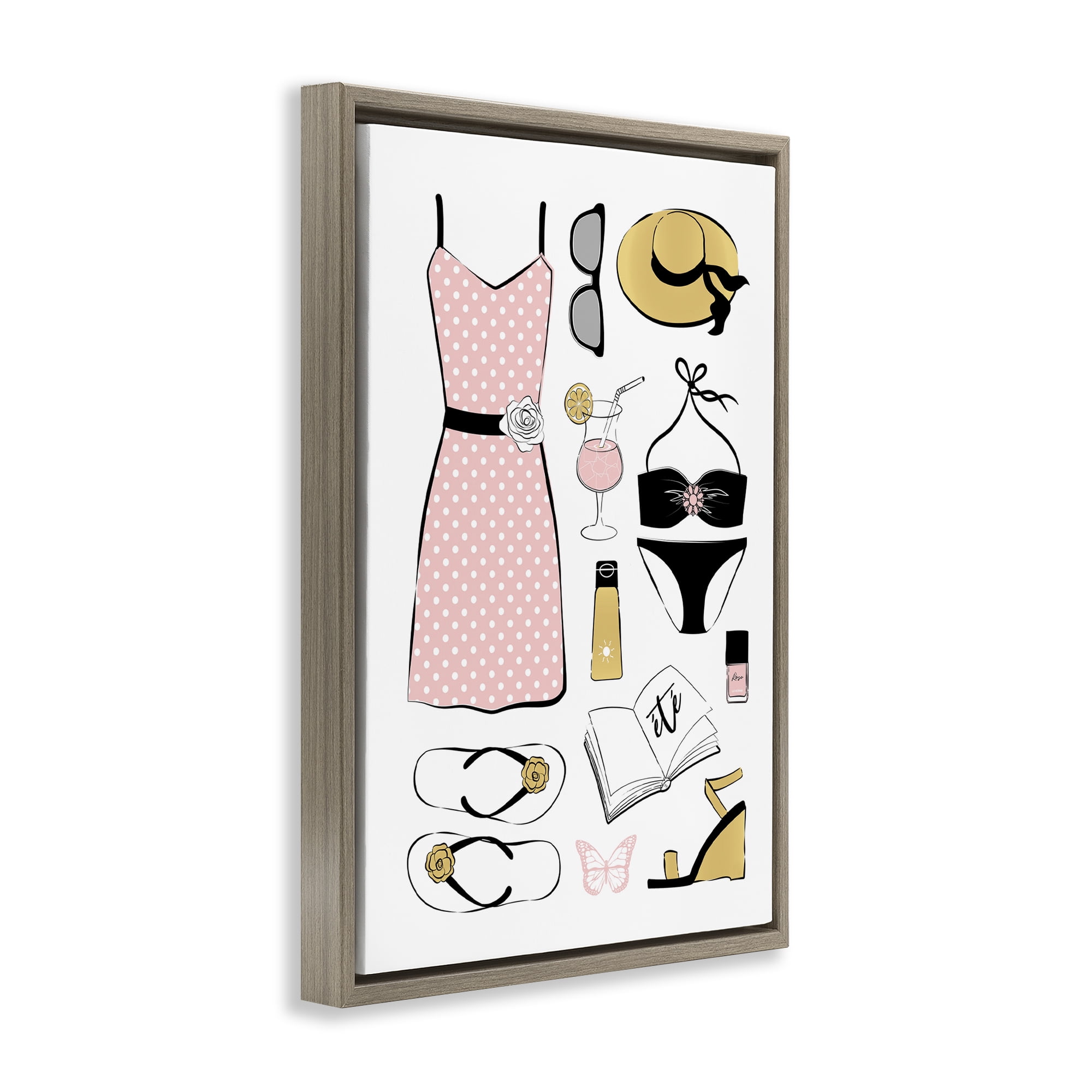 Stupell Industries Summer Vibes Necessities Brown Framed Floater Canvas Wall Art, design by Martina Pavlova
