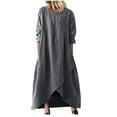 thumbnail image 2 of Fankiway Robe Décontractée à Manches Courtes en Coton et Lin pour Femmes Printemps et Été Col Rond avec Poches Robes Grande Taille pour Femmes Rondes Robes de Printemps pour Femmes 2196, 2 of 7