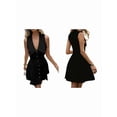 thumbnail image 2 of Women'S V Neck Short Dress Button Front Sleeveless A Line Flare Tank Dresses Black L, 2 of 5