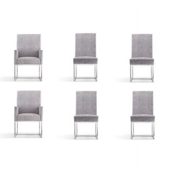 Manhattan Comfort Element 18.9" Velvet Dining Chair in Gray (Set of 6)
