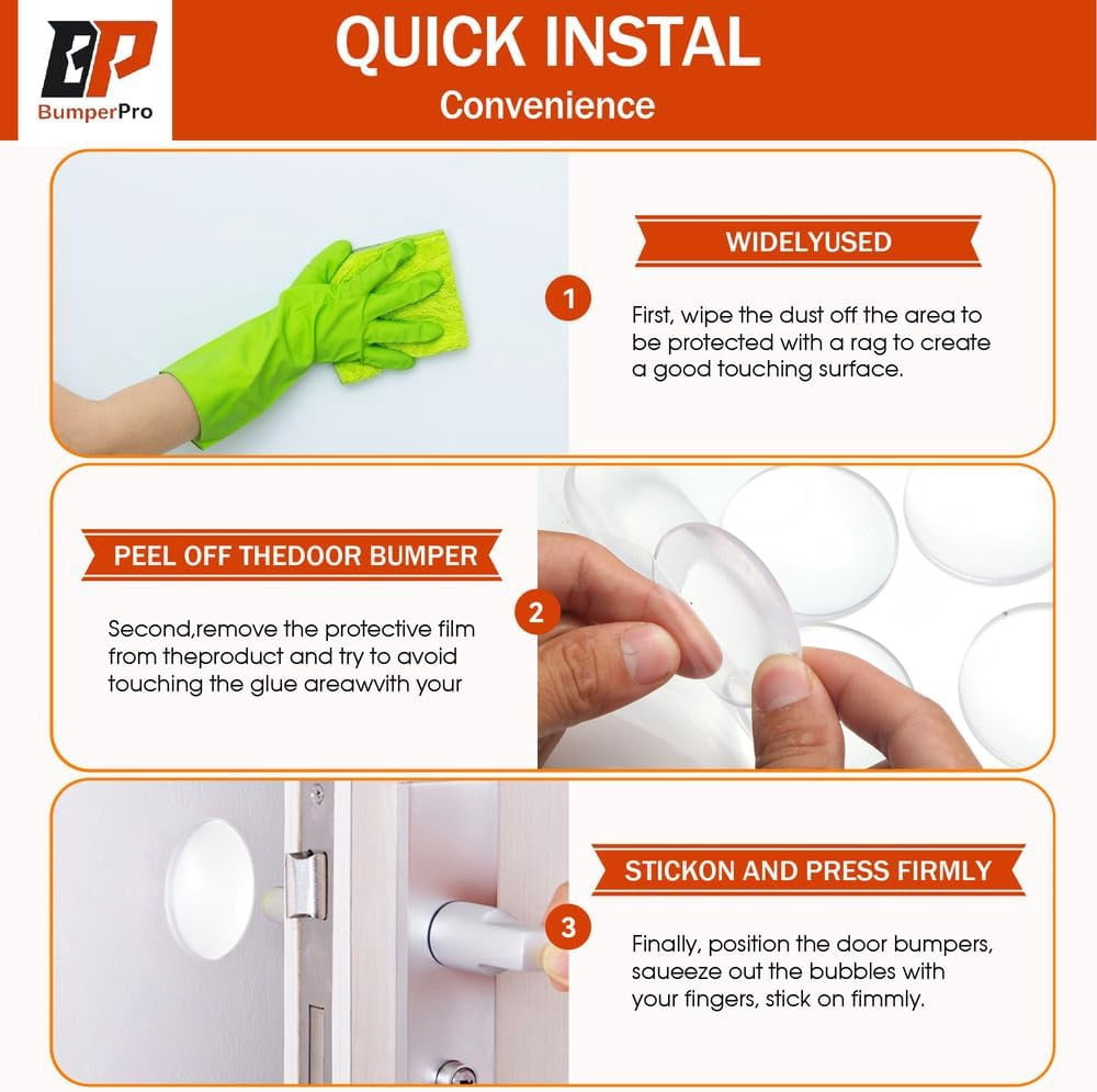 6-Pack Door Stoppers Wall Protector, 2" Self Adhesive Door Bumpers for Wall, Clear Rubber Door Knob Wall Protector, Door Stop Wall, Silicone Door Handle Stoppers for Home & Office