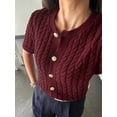 thumbnail image 6 of Female Short Sleeve Cardigan Cable Knit Cropped Button Down Crewneck Sweater Tops Red L, 6 of 9