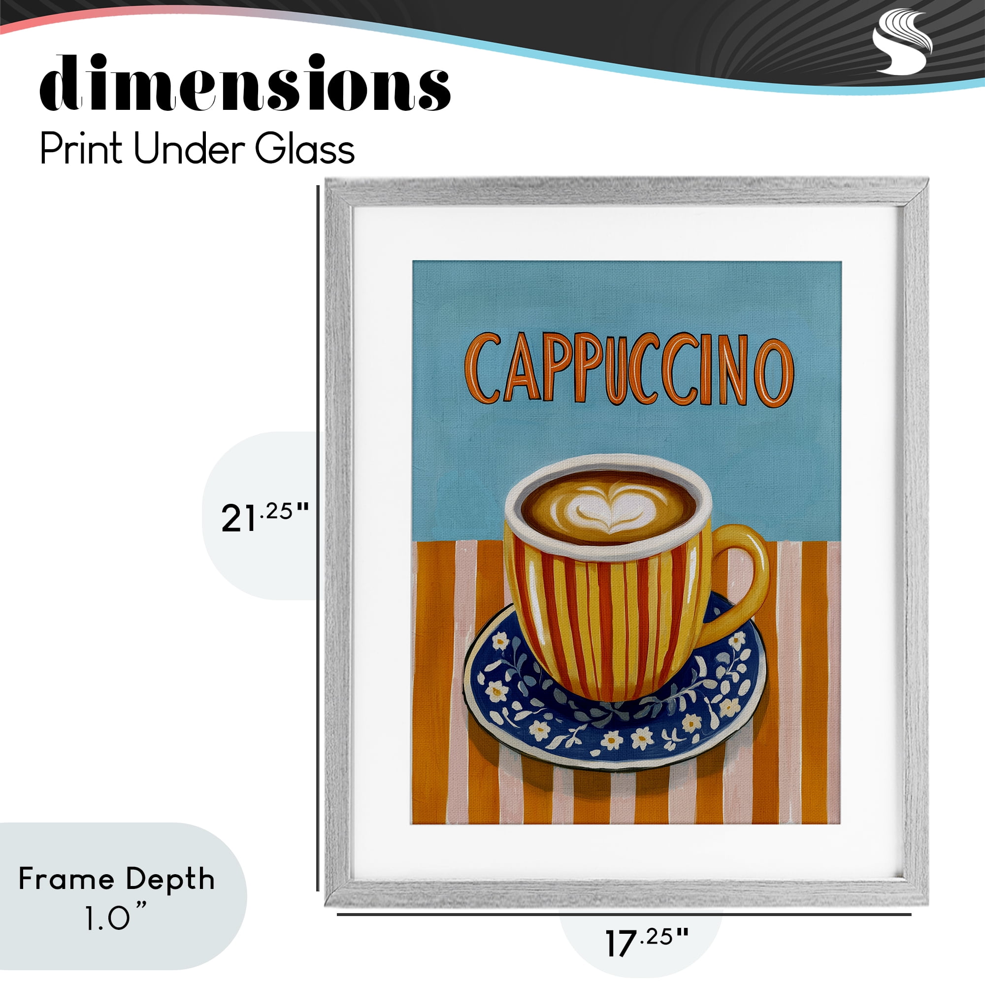Stupell Industries Cappuccino Stripes Blue & Orange Gray Framed Print Under Glass, design by Yen