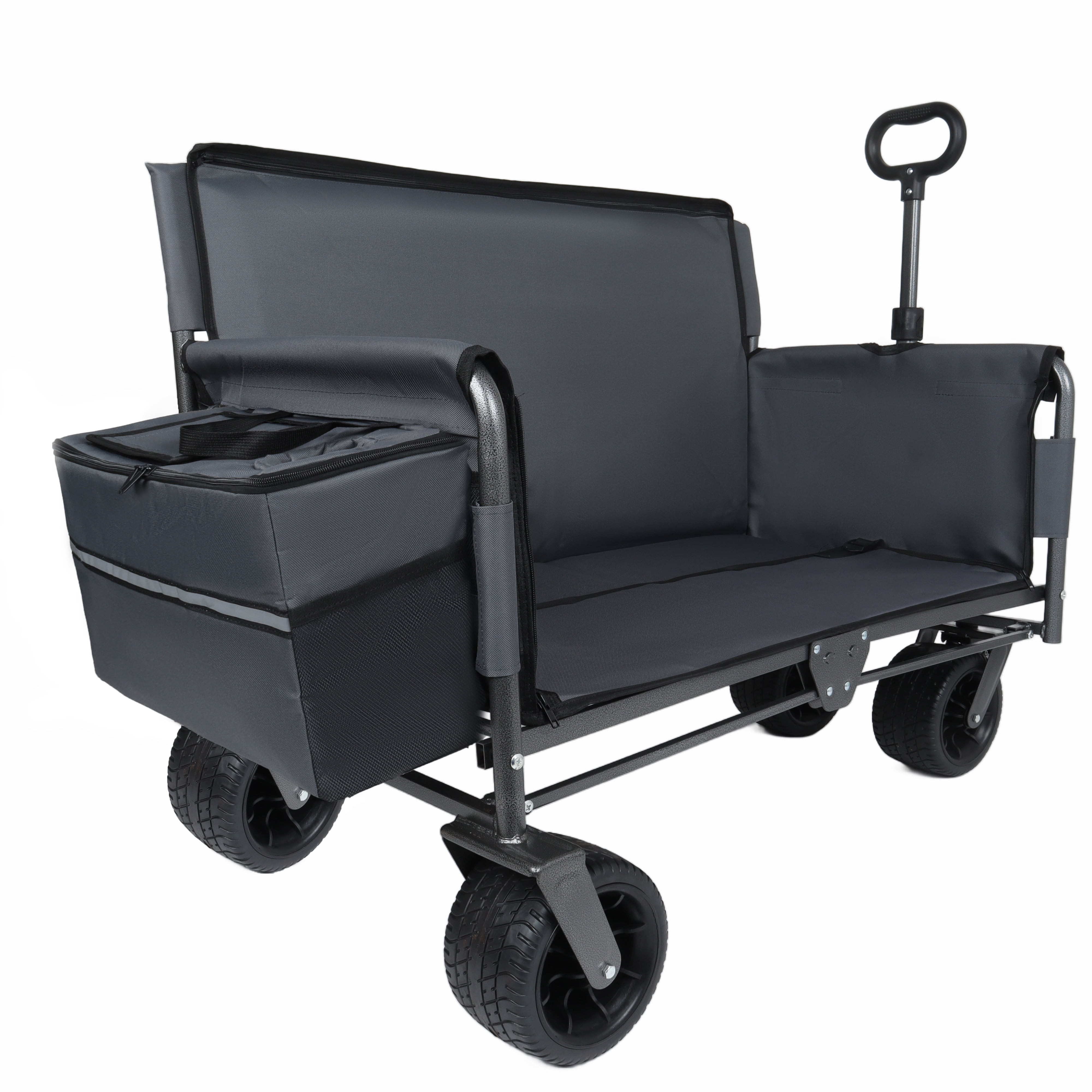 Patented 3‑in‑1 Folding Wagon Cart with Bench Seat & Storage, 500lbs Heavy‑Duty 180L All‑Terrain Utility Wagon with 1 Ice Pack, for Camping Beach Garden Sports, Gray