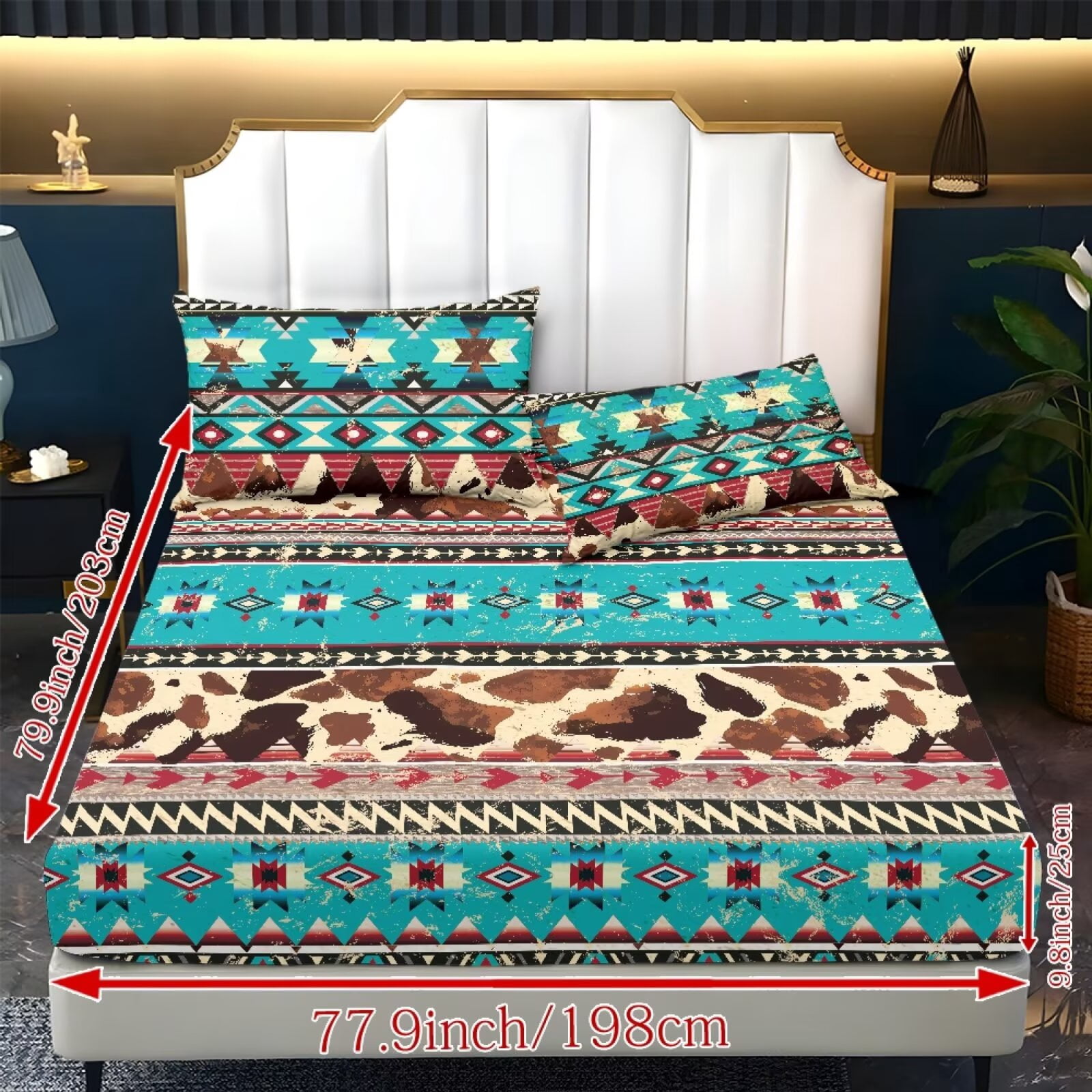 ZIATUBLES Aztec Cow Printed Twin Sheet Set, Soft Cozy Bed Sheet with Pillowcase, Chic Bedding Decor Set, Easy Care for All Seasons, Ideal for Comfy Sleep