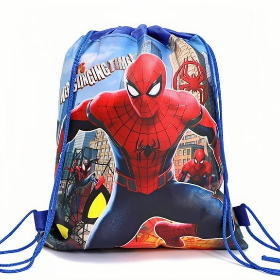 12-Pack Spider Anime Themed Reusable Non-Woven Drawstring Gift Bags for Parties, Cosplay Events and Themed Decorations