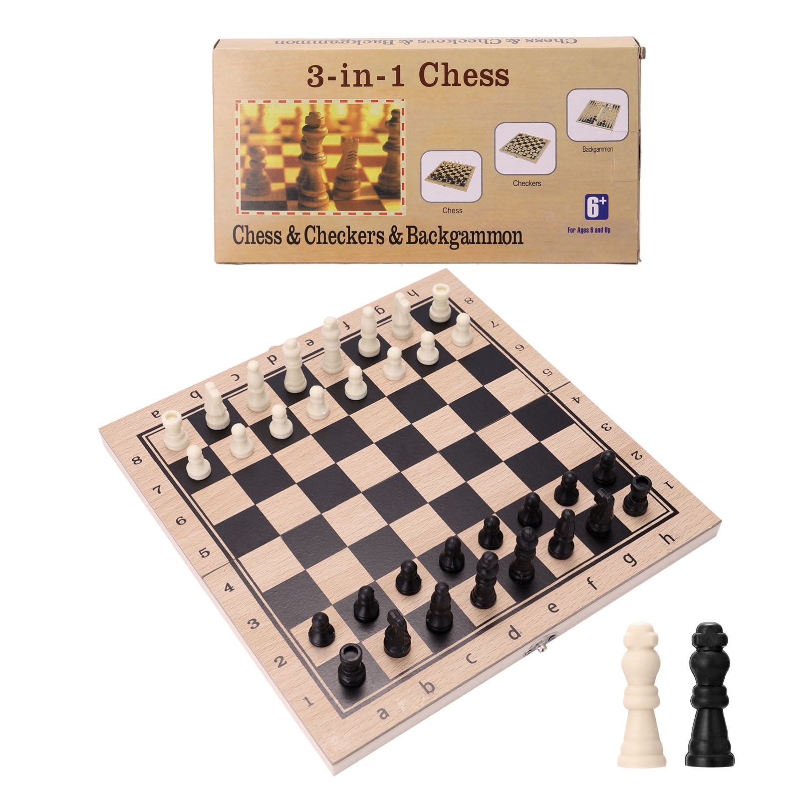 3-in-1 Wooden Folding Chess Board Game Set Standard Checkers Puzzle Games Gift 