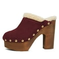 thumbnail image 2 of YDN Women Comfy Rivets Slip On Backless Mules Round Toe Fur Sandals Platform Chunky High Heels Daily Slide Shoes Size 14 Red, 2 of 4