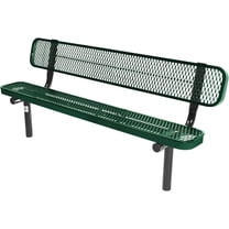 Coated Outdoor Furniture Heavy-Duty Outdoor Bench Thermoplastic Coated, Expanded Metal, Commercial-Grade Seating, Made in America (Inground with Back, 6 Ft, Textured Green)