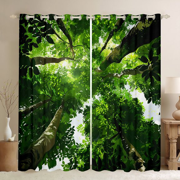Feelyou 3D Green Tree Curtains Pack of 2 (42x84 Each) for Teen, Leaf Plant Botanical Curtains Blackout, Nature Scenery Bedroom Curtains, Curtains and Drapes Room Decor