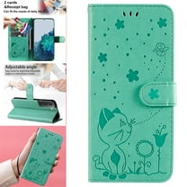 SaniMore for Samsung Galaxy S22 6.1" 2022 Case, PU Leather Skin with Embossed Cat Flip Magnetic Cover Card Slots Kickstand Detachable Lanyard Full Around Wallet Case for Galaxy S22, Green