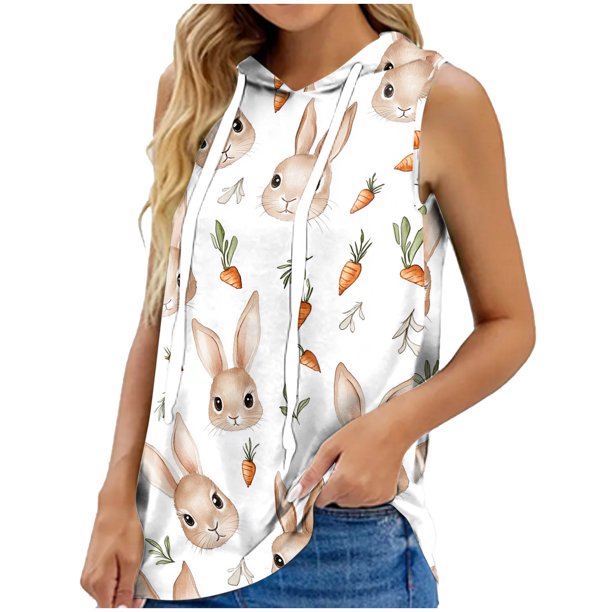 Tops de Ajuste Suelto para las Mujeres de Moda Impresa con Capucha sin Mangas, Poliéster