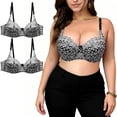thumbnail image 2 of Feancey Plus Size Lace Bras for Women 2 Pack Floral Embroidery Underwire Bra Full Coverage Push Up Brassiere Adjustable Straps Minimizer Bras White L, 2 of 10
