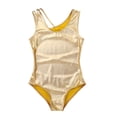thumbnail image 3 of Vxuxlje Kids Girls Ballet Dance Gymnastics Leotard Shiny Metallic One Piece Open Back Jumpsuit Gold 3XL, 3 of 7