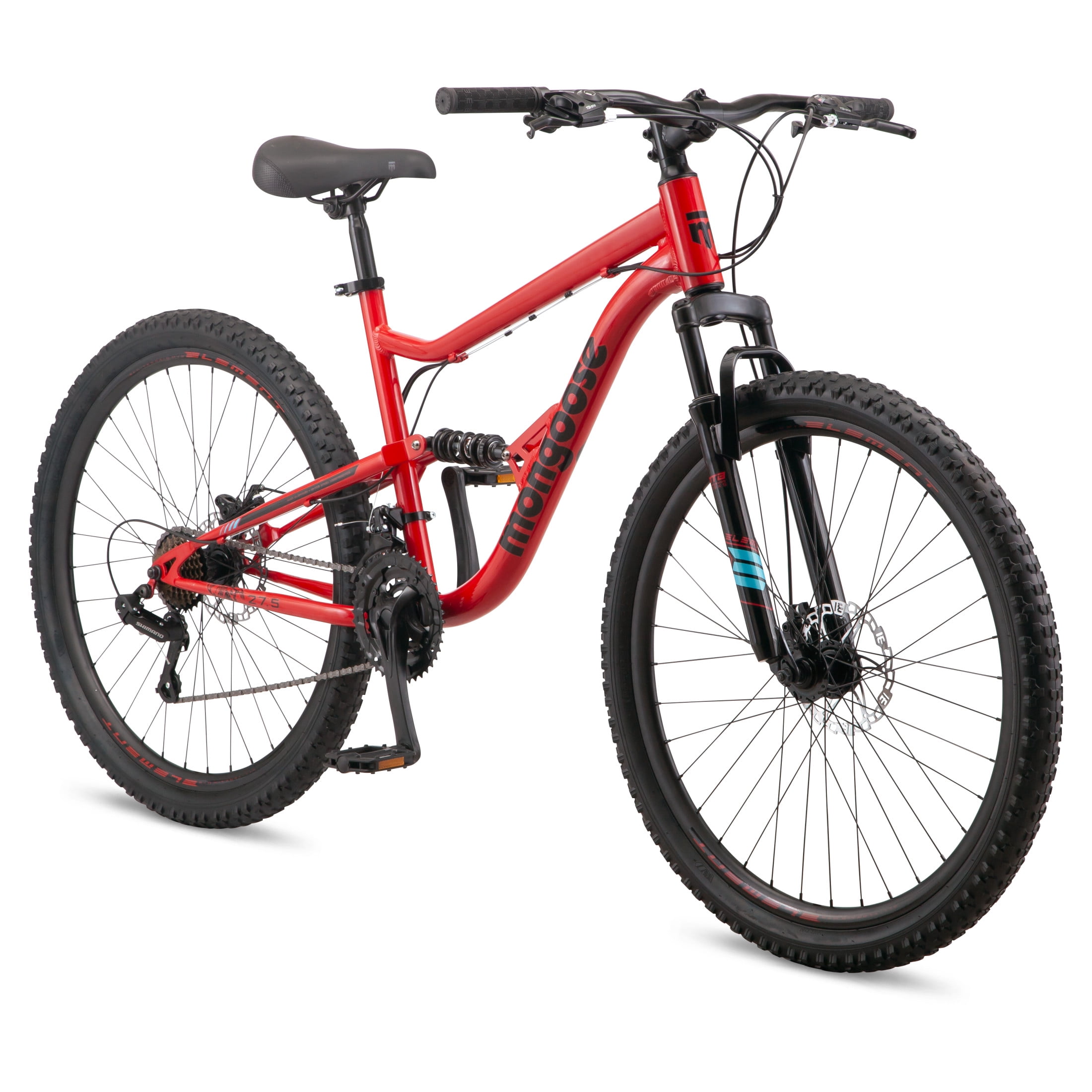 Mongoose Status Dual Suspension Mountain Bike, 27.5-Inch Wheels, 21 Speeds, Red