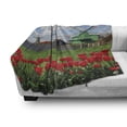 thumbnail image 3 of Windmill Soft Flannel Fleece Blanket, Traditional Dutch Windmills with Red Tulips in Amsterdam Scenic Field Riverscape, Cozy Plush for Indoor and Outdoor Use, 70" x 90", Multicolor, by Ambesonne, 3 of 6