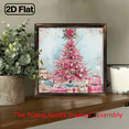 thumbnail image 4 of 2D Flat, 1pc Rustic Christmas Wooden Wall Art Sign - Pink Christmas Tree Presents Painting with Roses, 8x8 Inch Wood Framed Decor for Home, Kitchen, Bedroom, Cocoa or Cafe - Perfect Holiday Gift, 4 of 7