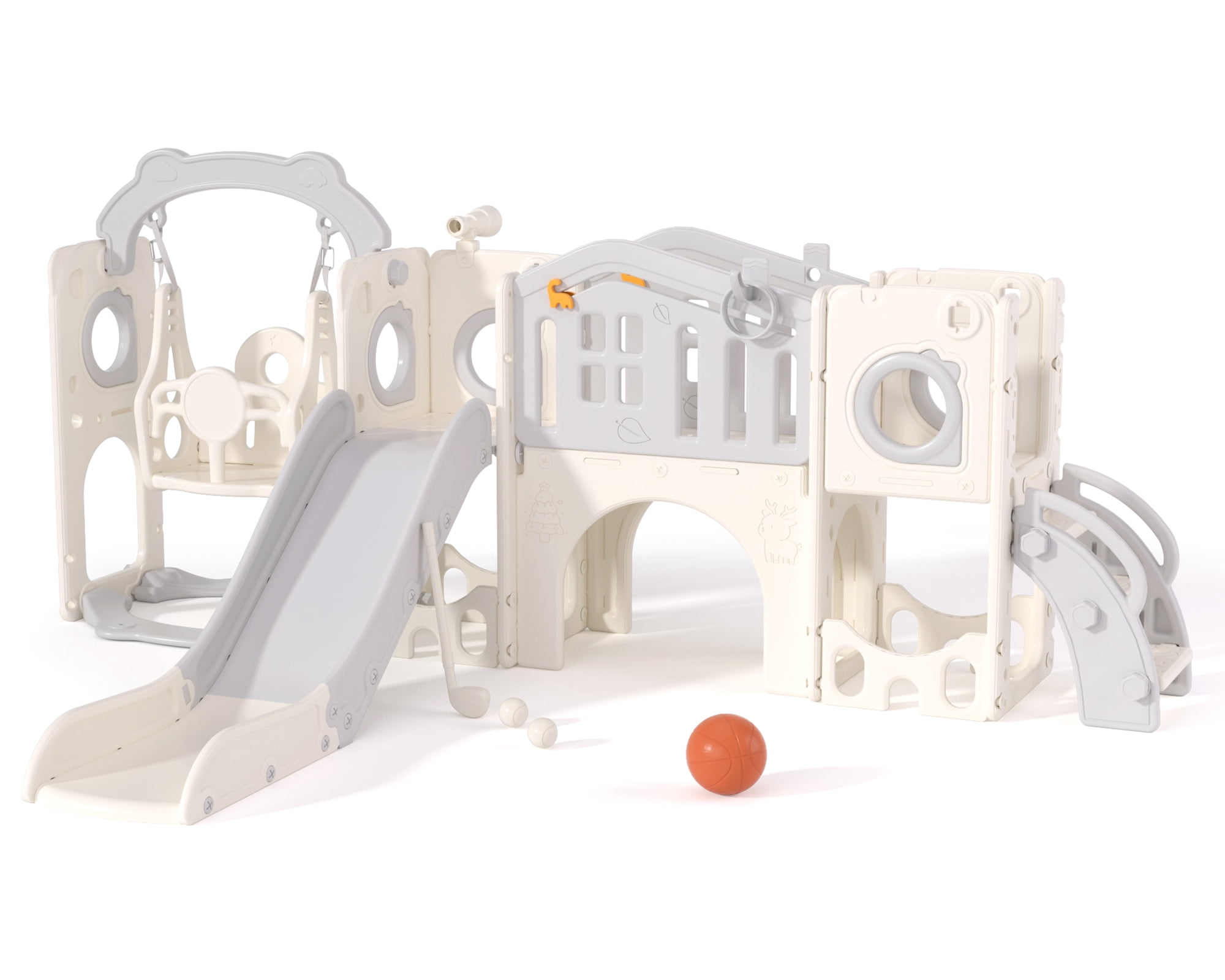 XJD 12 in 1 Toddler Slide and Swing Set - Baby Slide for Toddlers 1-3, Indoor Outdoor Toddler Playset Playground, Gray