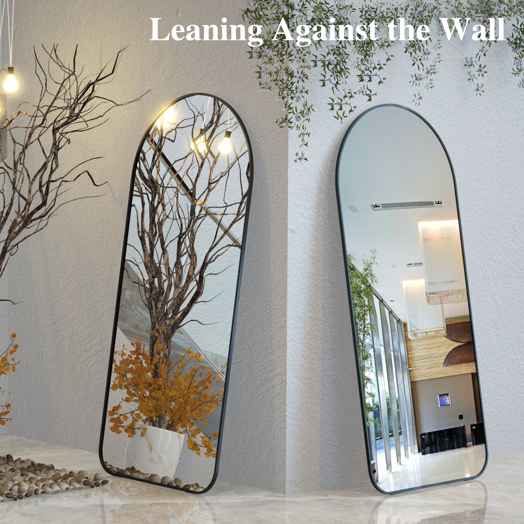 Full Length Floor Mirror with Arch Design and Metal Frame, High Definition Silver Mirror with Shockproof Packaging, Standing Mirror for Bedroom, 71"x32"