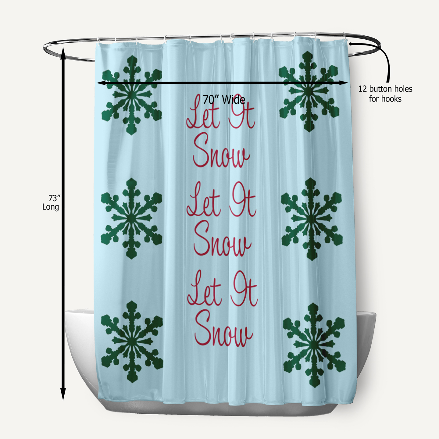 Simply Daisy 70" W x 73" L Let It Snow Polyester Shower Curtain, Omar [1 Ct]
