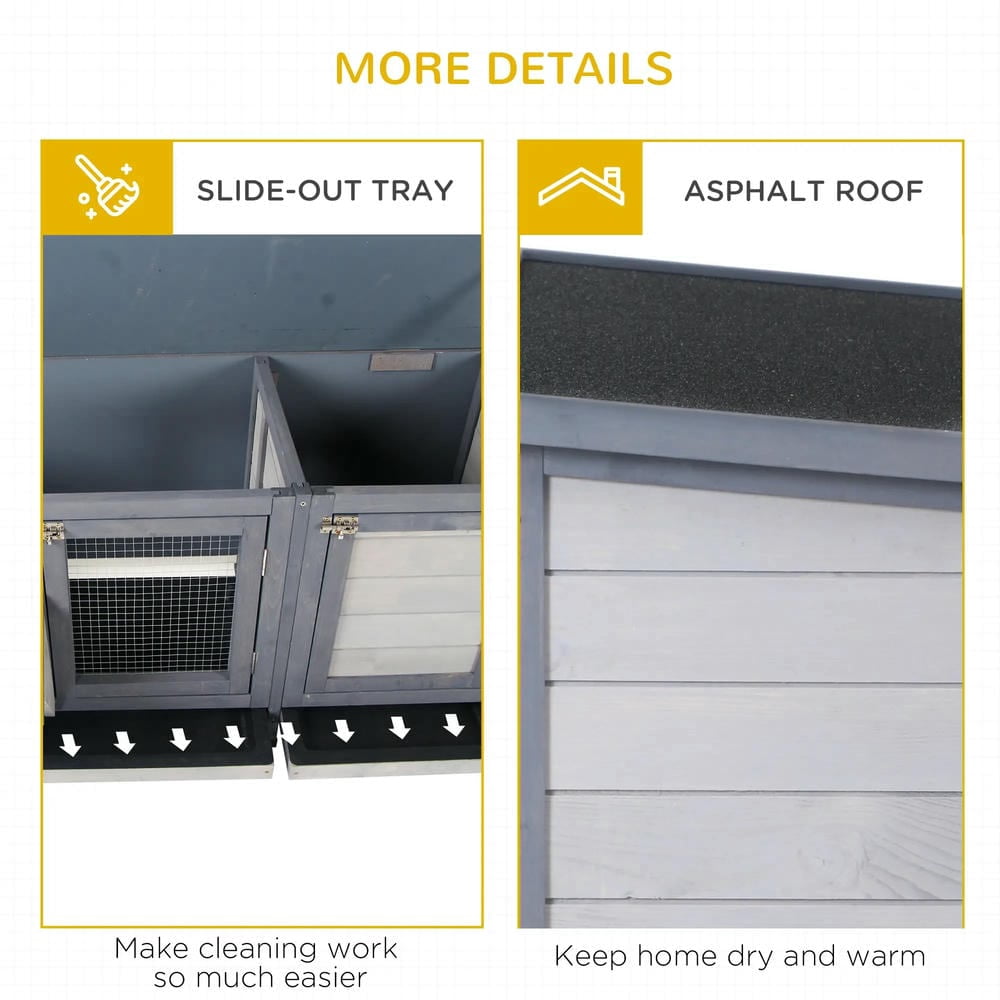 Spaco Wooden Rabbit Hutch Bunny Hutch Cage Guinea Pig with Waterproof Roof, No Leak Tray and Feeding Trough, Gray